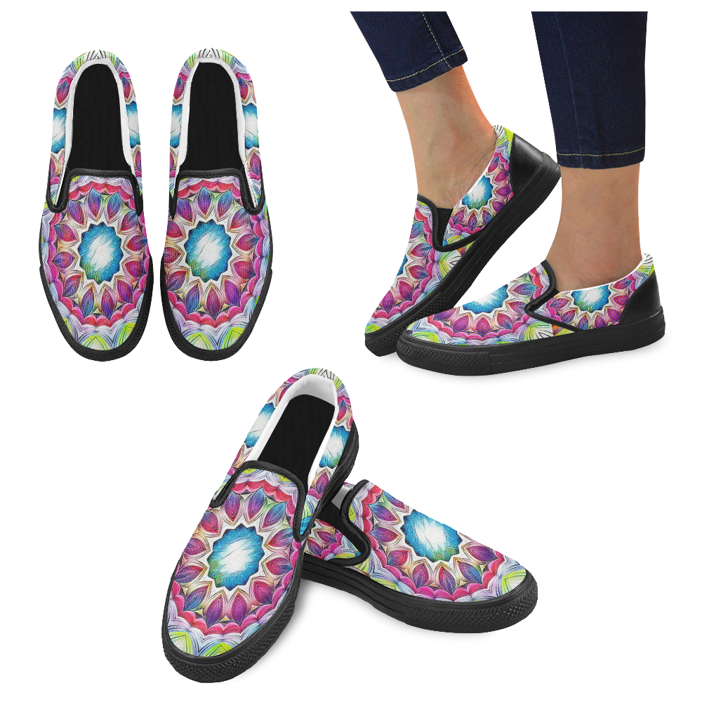 Sunshine Feeling Mandala Women's Unusual Slip-on Canvas Shoes (Model 019)