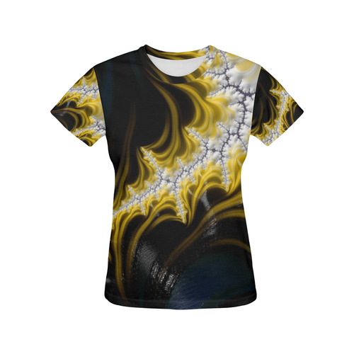 Lava on Arctic Snow Fractal Abstract All Over Print T-Shirt for Women (USA Size) (Model T40)