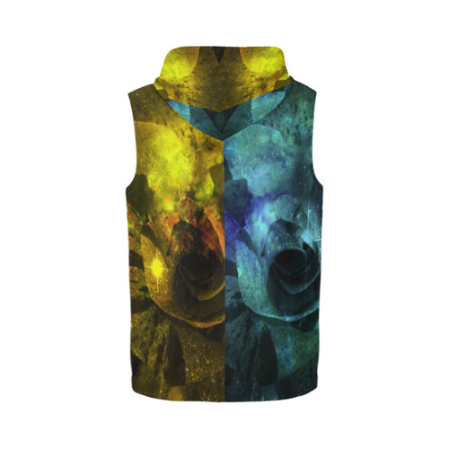 Yellow and Blue Sparkling Rose All Over Print Sleeveless Zip Up Hoodie for Men (Model H16)