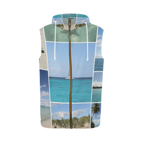 Isla Saona Caribbean Photo Collage All Over Print Sleeveless Zip Up Hoodie for Men (Model H16)