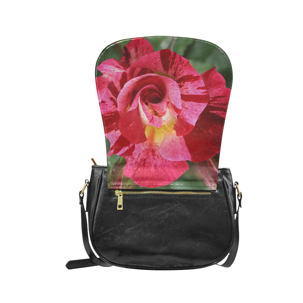 Pink Rose Flower Blossom Classic Saddle Bag/Large (Model 1648)