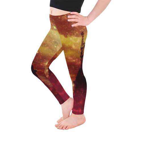 Lady Liberty Yellow Red Stars Kid's Ankle Length Leggings (Model L06)