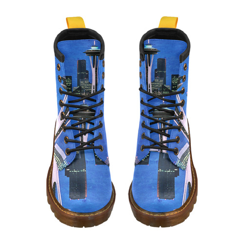 Seattle Space Needle Watercolor High Grade PU Leather Martin Boots For Women Model 402H