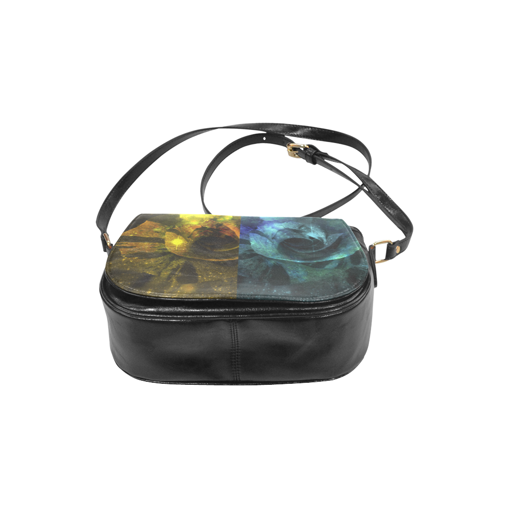Yellow and Blue Sparkling Rose Classic Saddle Bag/Large (Model 1648)
