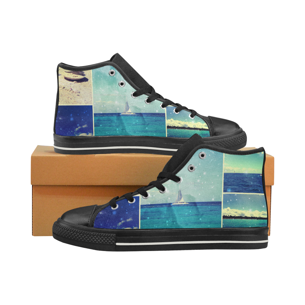 Starry Starry Caribbean Night High Top Canvas Women's Shoes/Large Size (Model 017)