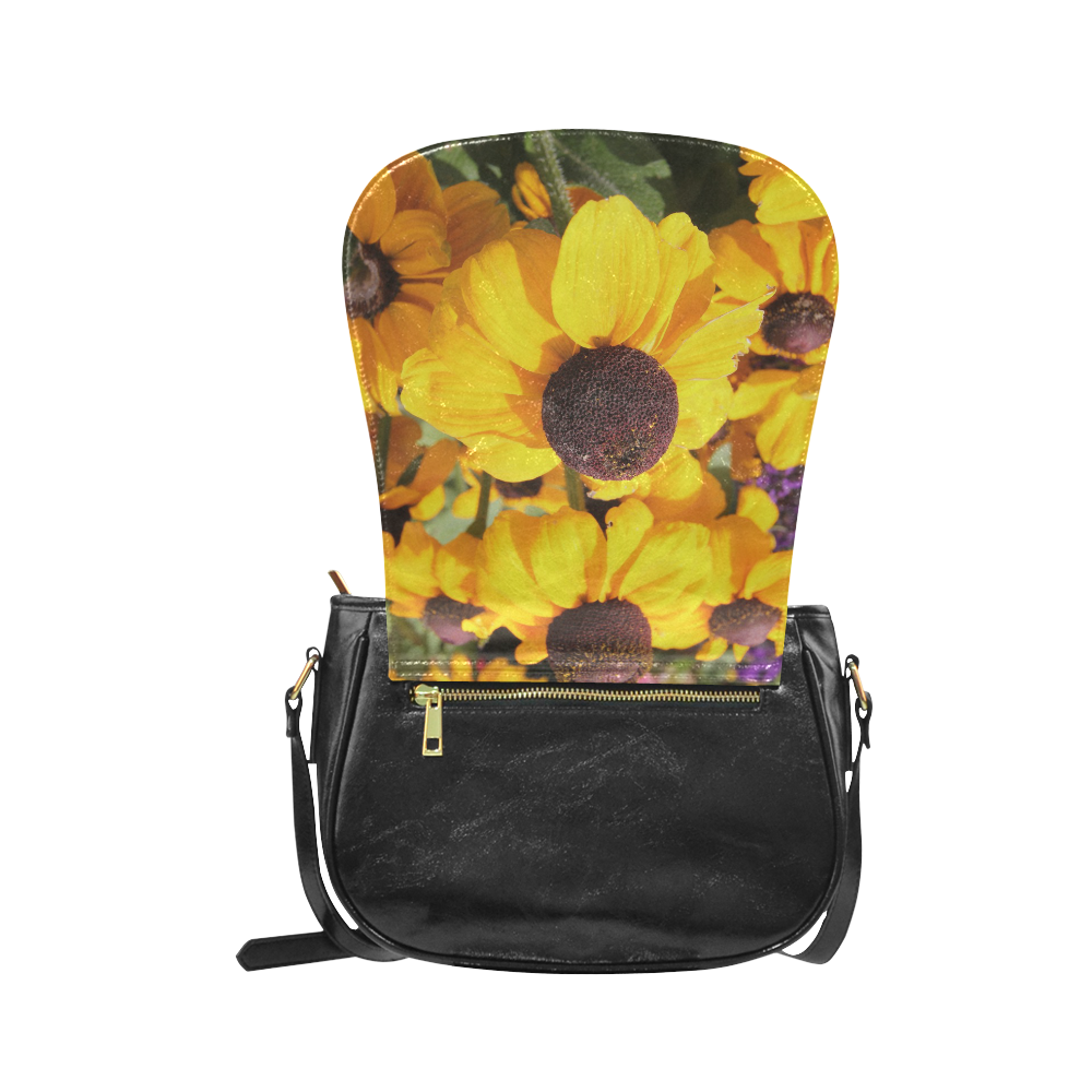 Yellow Flowers Classic Saddle Bag/Large (Model 1648)