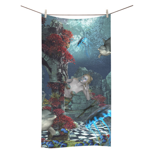 Beautiful mermaid swimming with dolphin Bath Towel 30"x56"