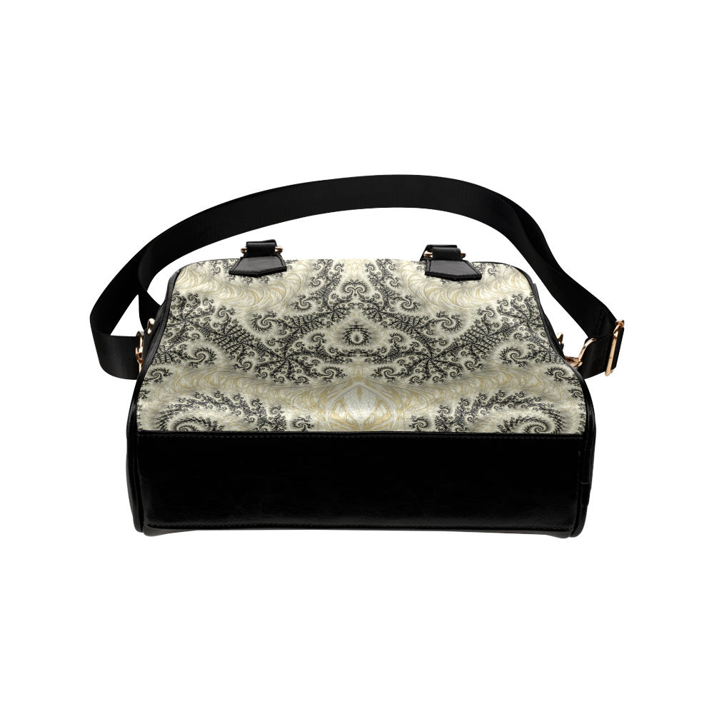 Frax Fractal Beige Black Shoulder Handbag (Model 1634)