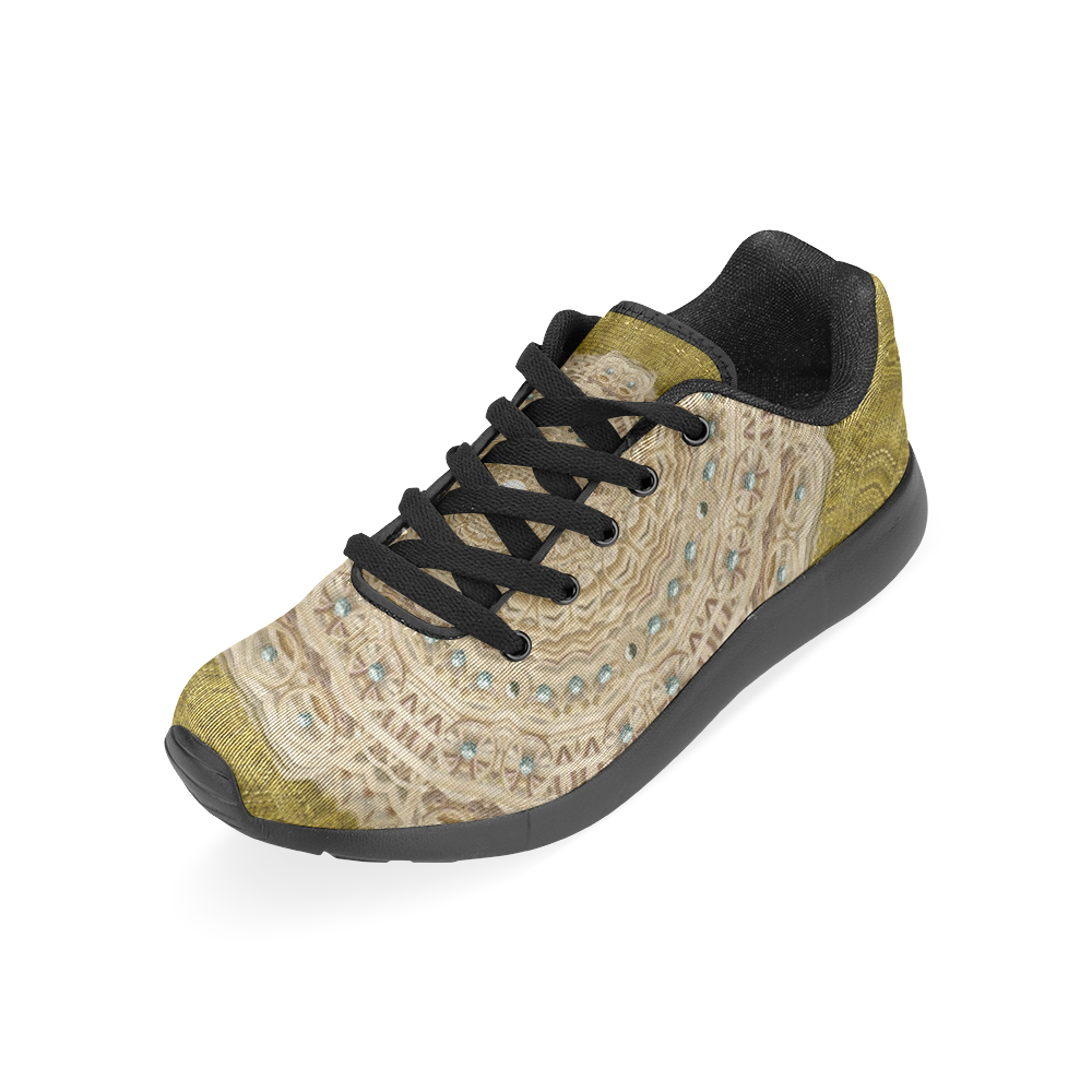 golden forest silver tree in wood mandala Women's Running Shoes/Large Size (Model 020)