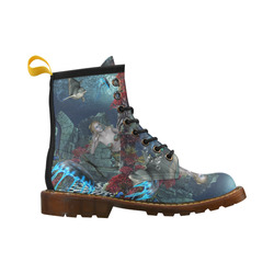 Beautiful mermaid swimming with dolphin High Grade PU Leather Martin Boots For Women Model 402H
