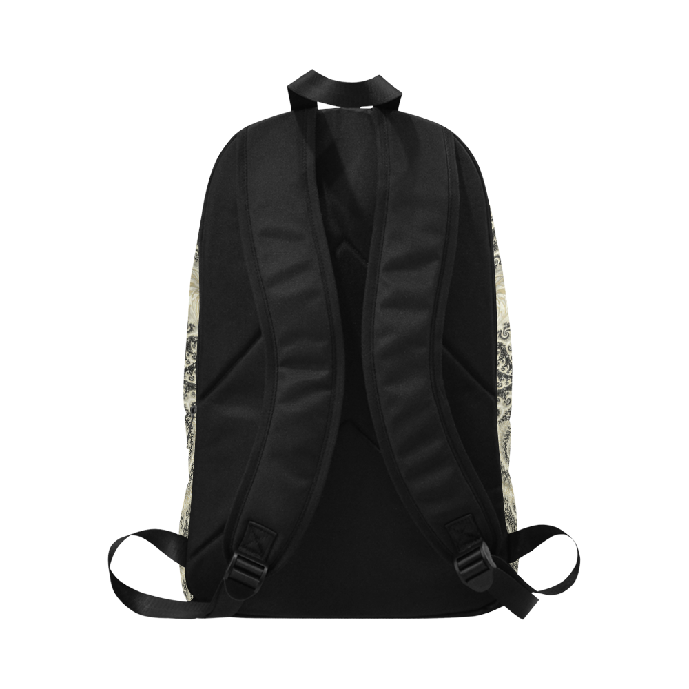 Frax Fractal Beige Black Fabric Backpack for Adult (Model 1659)