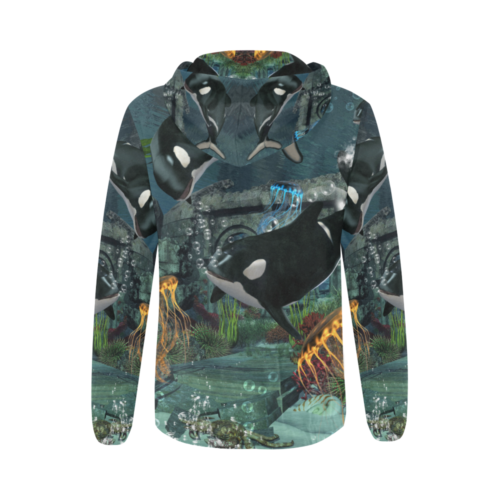 Amazing orcas All Over Print Full Zip Hoodie for Women (Model H14)