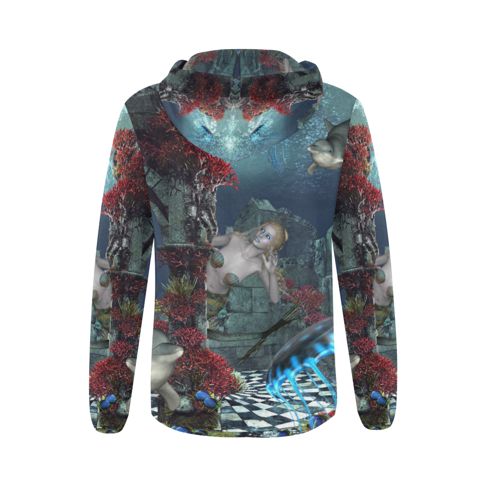 Beautiful mermaid swimming with dolphin All Over Print Full Zip Hoodie for Women (Model H14)