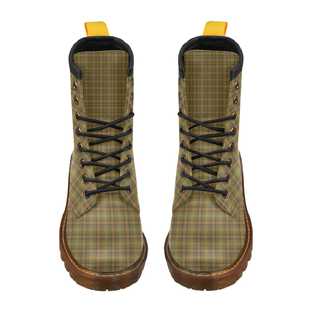 Gold Olive Plaid High Grade PU Leather Martin Boots For Women Model 402H