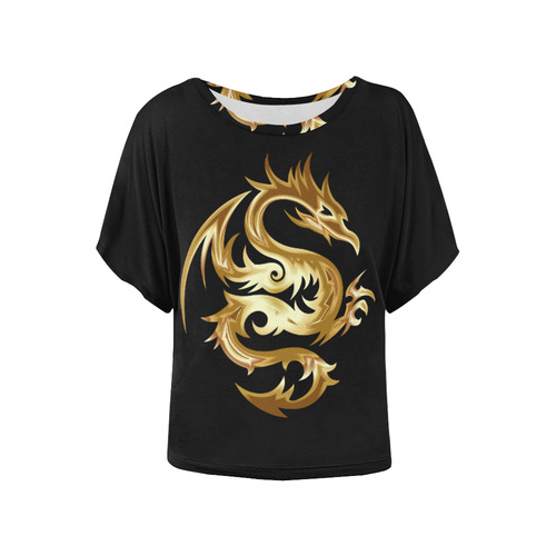 Tribal Tattoo Gold Dragon Women's Batwing-Sleeved Blouse T shirt (Model T44)