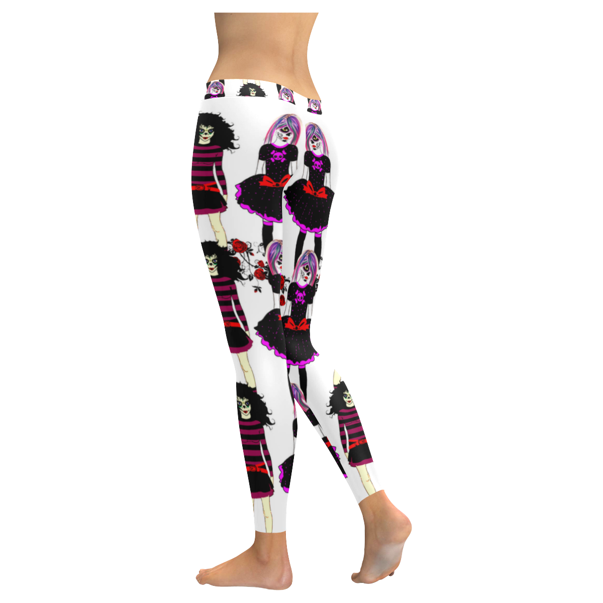Day of the dead sugarskull friends - whitw leggings Women's Low Rise Leggings (Invisible Stitch) (Model L05)