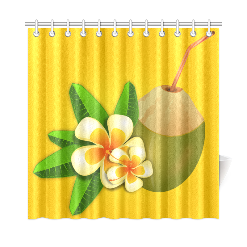 Tropical Coconut Flower Cocktail Floral Shower Curtain 72"x72"