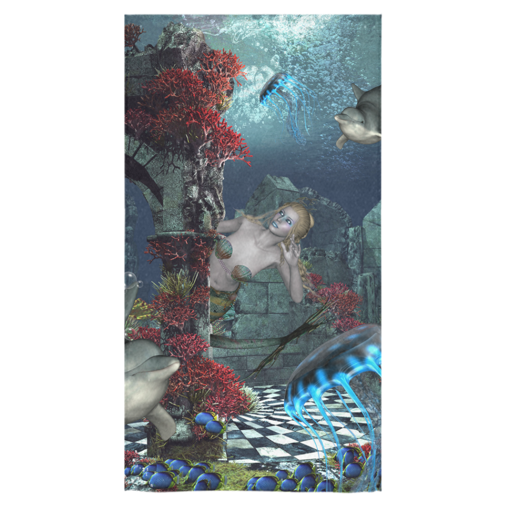 Beautiful mermaid swimming with dolphin Bath Towel 30"x56"