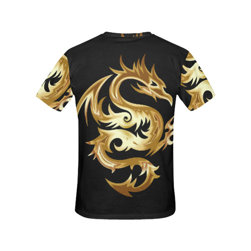 Tribal Tattoo Gold Dragon All Over Print T-Shirt for Women (USA Size) (Model T40)