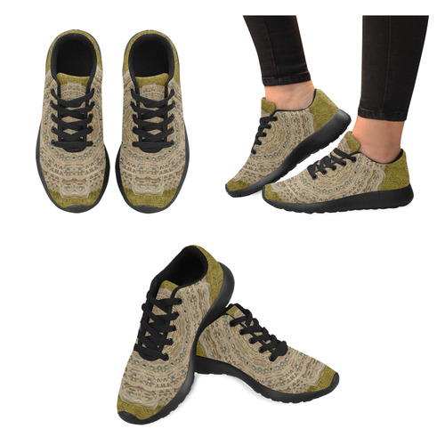 golden forest silver tree in wood mandala Women's Running Shoes/Large Size (Model 020)