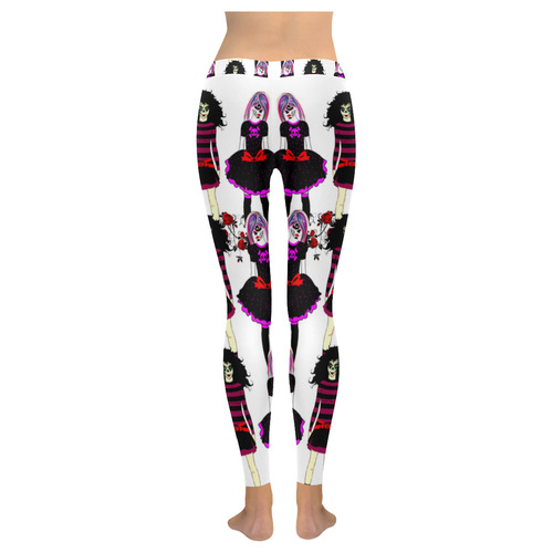 Day of the dead sugarskull friends - whitw leggings Women's Low Rise Leggings (Invisible Stitch) (Model L05)