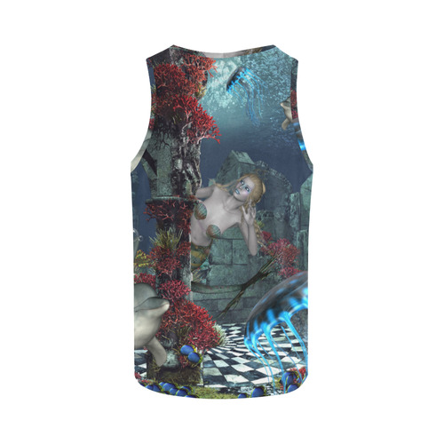 Beautiful mermaid swimming with dolphin All Over Print Tank Top for Women (Model T43)