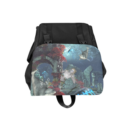 Beautiful mermaid swimming with dolphin Casual Shoulders Backpack (Model 1623)