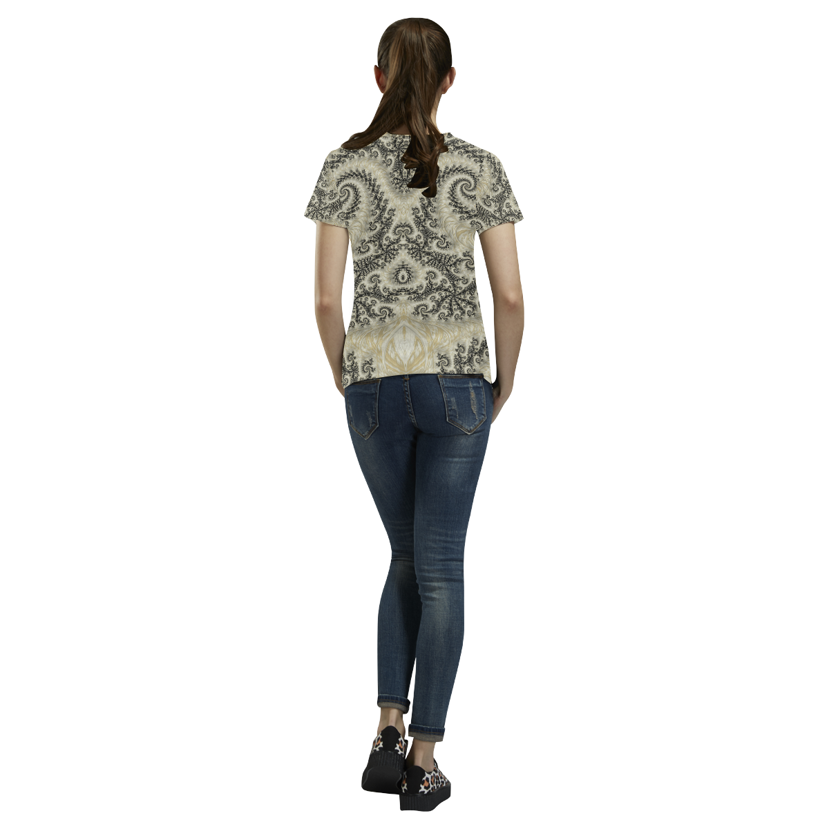 Frax Fractal Beige Black All Over Print T-Shirt for Women (USA Size) (Model T40)