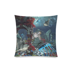 Beautiful mermaid swimming with dolphin Custom Zippered Pillow Case 20"x20"(Twin Sides)