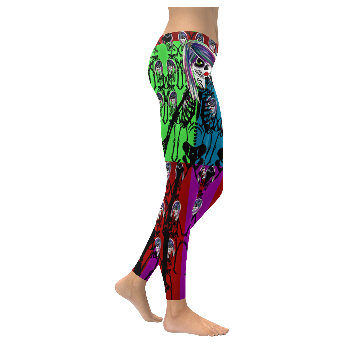 Skeleton sugarskull dancers - multo colored Women's Low Rise Leggings (Invisible Stitch) (Model L05)