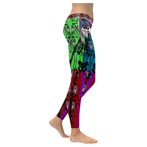 Skeleton sugarskull dancers - multo colored Women's Low Rise Leggings (Invisible Stitch) (Model L05)