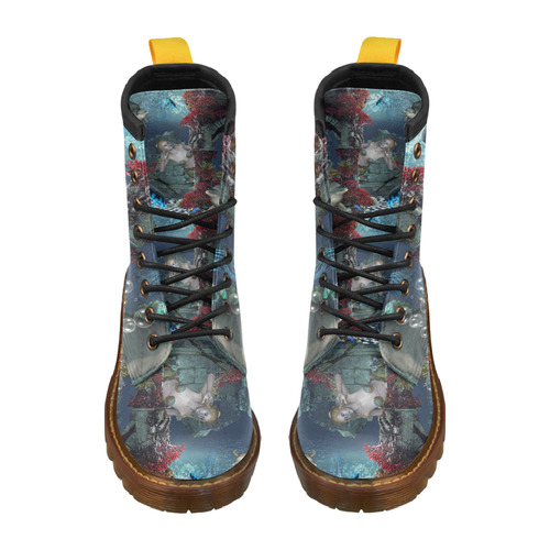 Beautiful mermaid swimming with dolphin High Grade PU Leather Martin Boots For Men Model 402H
