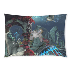 Beautiful mermaid swimming with dolphin Custom Rectangle Pillow Case 20x30 (One Side)