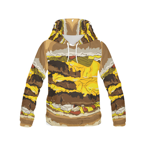 BIG BURGER 4 All Over Print Hoodie for Women (USA Size) (Model H13)