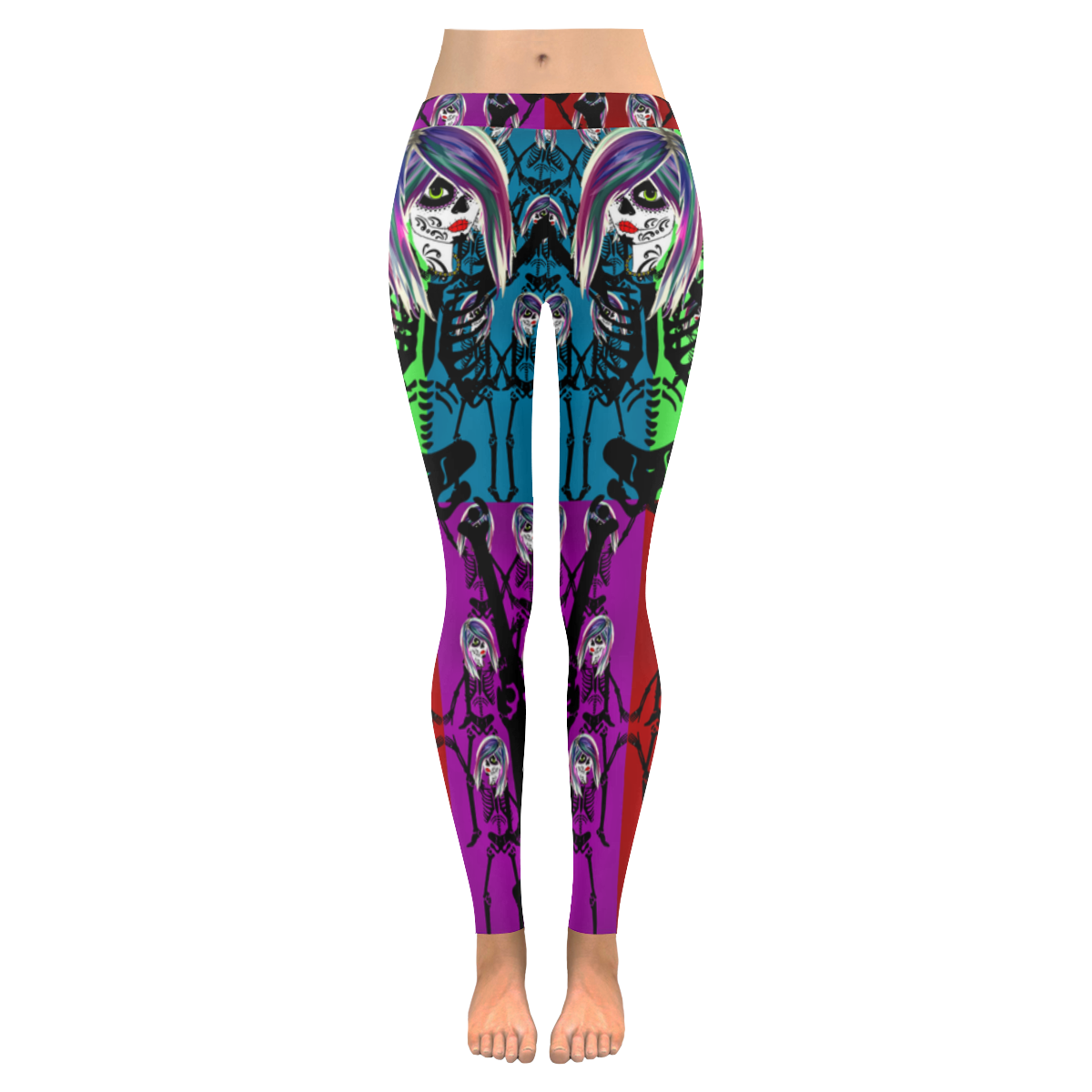 Skeleton sugarskull dancers - multo colored Women's Low Rise Leggings (Invisible Stitch) (Model L05)