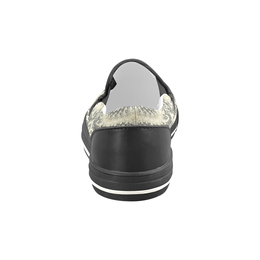 Frax Fractal Beige Black Slip-on Canvas Shoes for Kid (Model 019)
