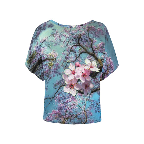 Cherry blossomL Women's Batwing-Sleeved Blouse T shirt (Model T44)
