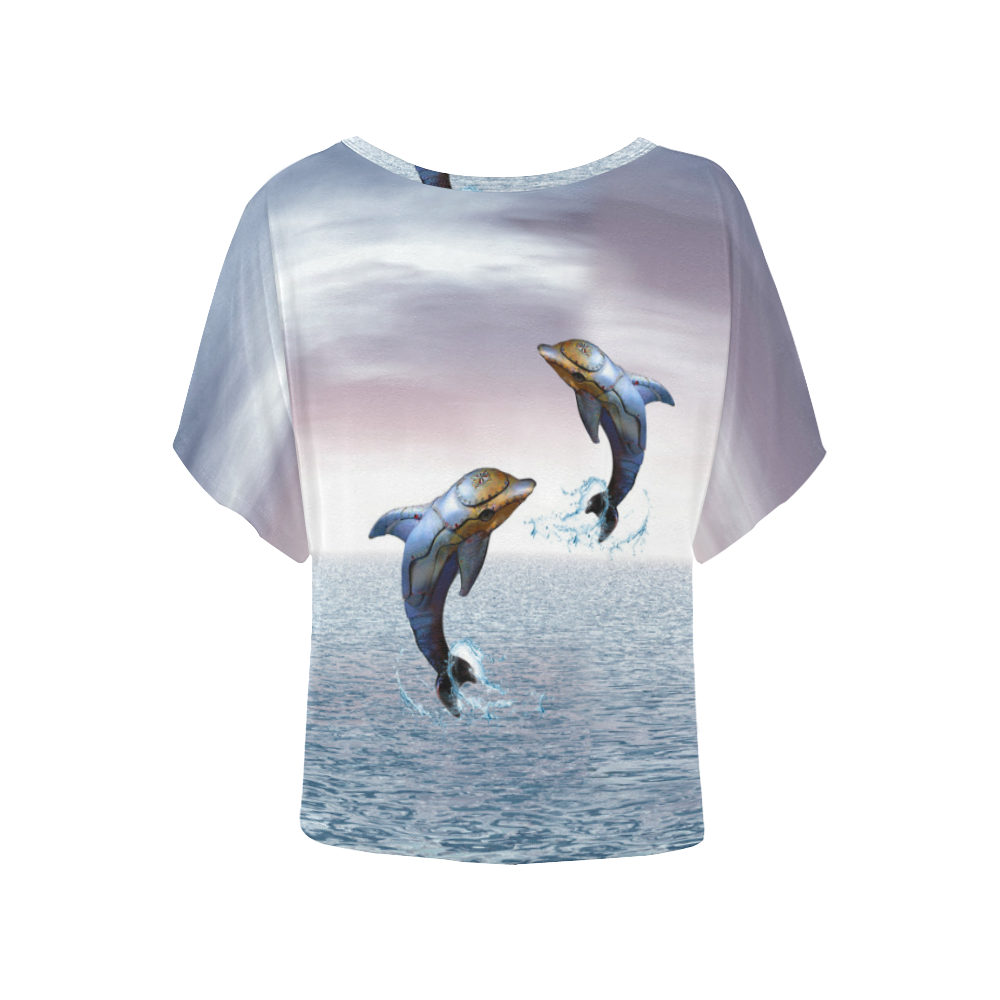 steampunk jumping dolphins Women's Batwing-Sleeved Blouse T shirt (Model T44)