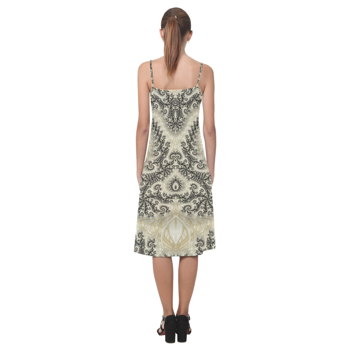 Frax Fractal Beige Black Alcestis Slip Dress (Model D05)