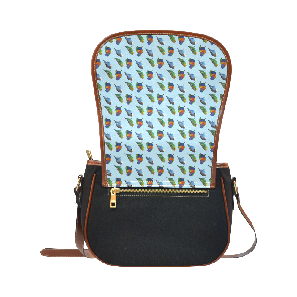 pattern bird blue parrot Saddle Bag/Small (Model 1649)(Flap Customization)