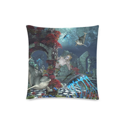Beautiful mermaid swimming with dolphin Custom Zippered Pillow Case 18"x18"(Twin Sides)