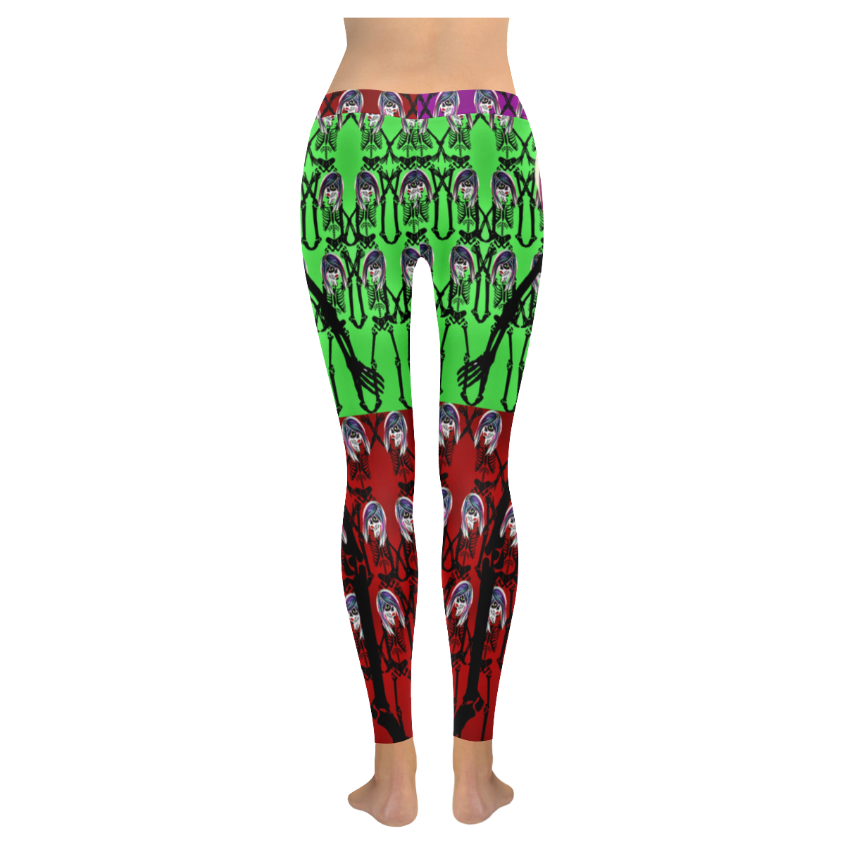 Skeleton sugarskull dancers - multo colored Women's Low Rise Leggings (Invisible Stitch) (Model L05)