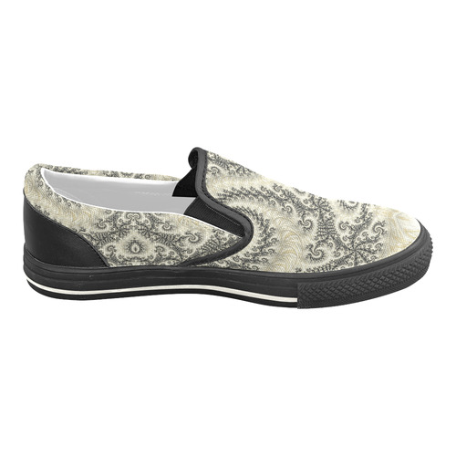 Frax Fractal Beige Black Slip-on Canvas Shoes for Kid (Model 019)