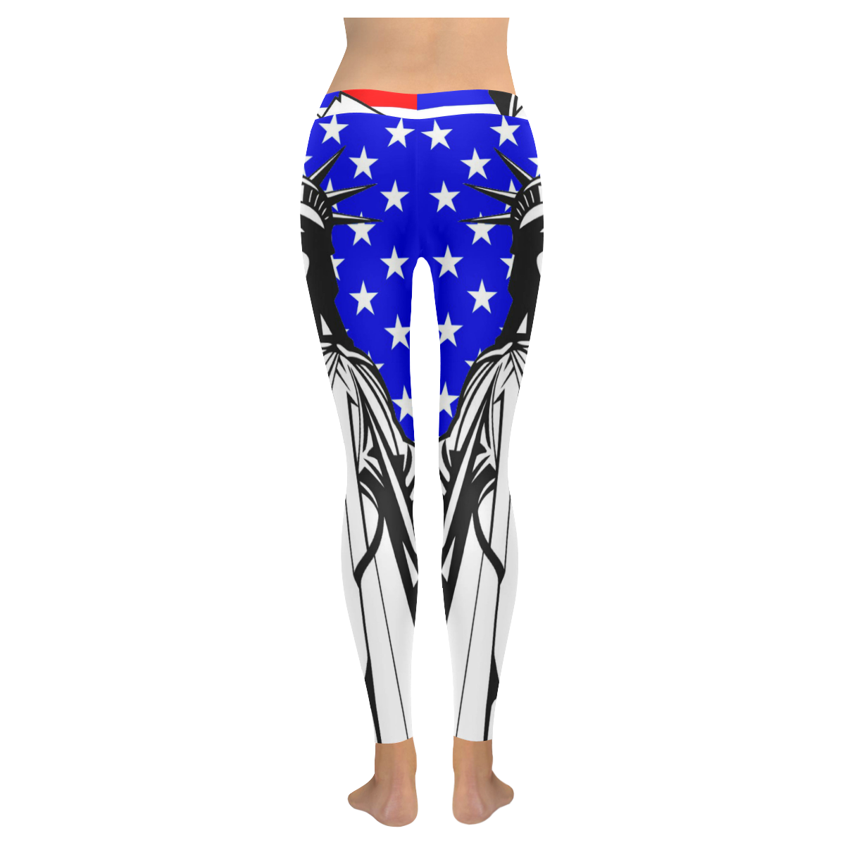 STATUE OF LIBERTY FLAG (LARGE) Women's Low Rise Leggings (Invisible Stitch) (Model L05)