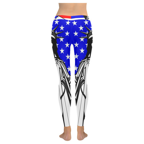 STATUE OF LIBERTY FLAG (LARGE) Women's Low Rise Leggings (Invisible Stitch) (Model L05)