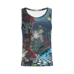 Beautiful mermaid swimming with dolphin All Over Print Tank Top for Women (Model T43)