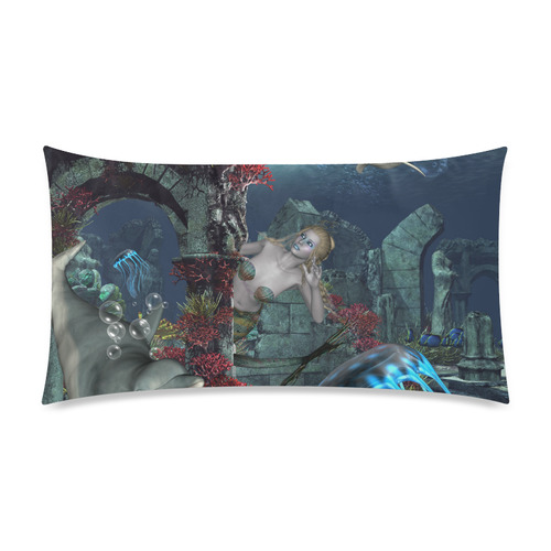 Beautiful mermaid swimming with dolphin Rectangle Pillow Case 20"x36"(Twin Sides)