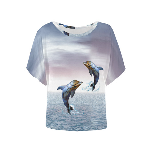 steampunk jumping dolphins Women's Batwing-Sleeved Blouse T shirt (Model T44)