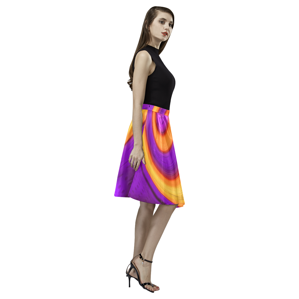 Abstract splash Melete Pleated Midi Skirt (Model D15)