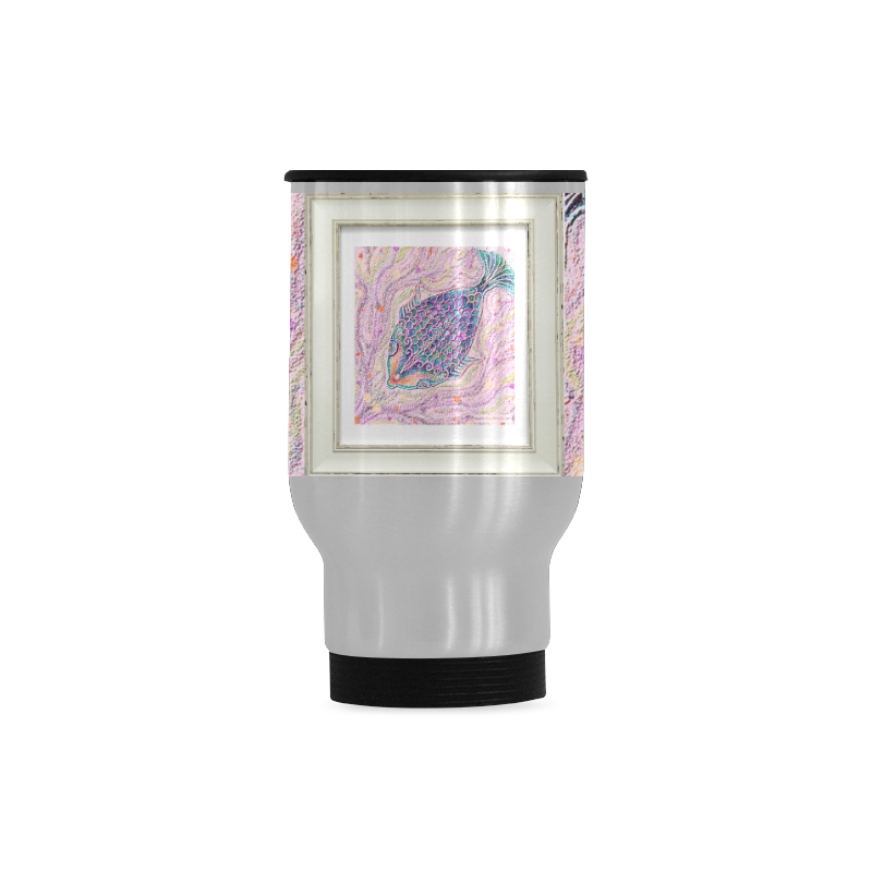 artistic pink fish Travel Mug (Silver) (14 Oz)